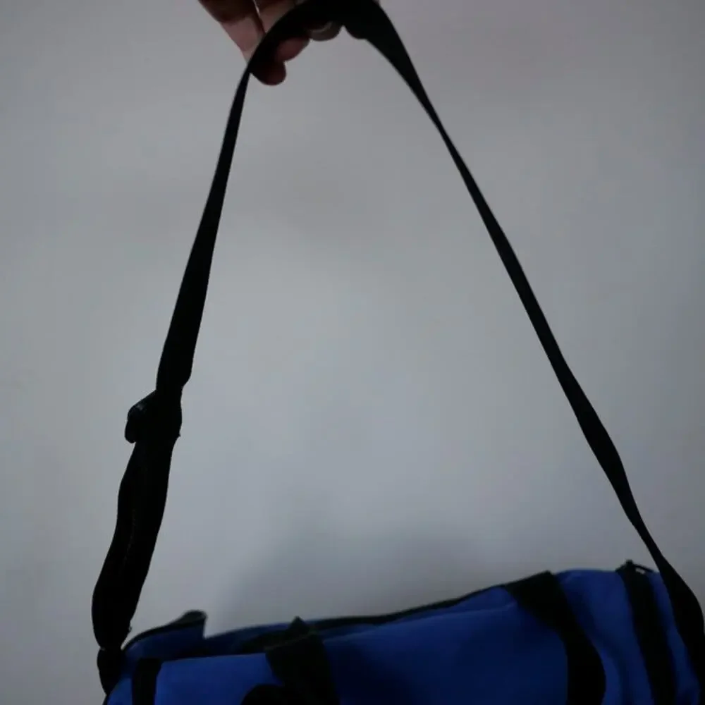 ADIDAS Black White Blue Duffle Travel Sports Gym Carry On Shoulder Bag 18x10x10